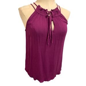 XS Loft Womens Purple Gauzy Rayon Shirt Tie Neck